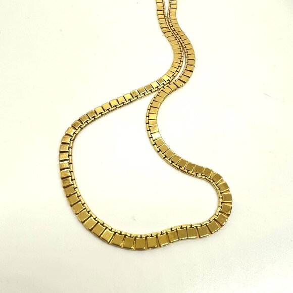 VINTAGE MONET NECKLACE GOLD TONE SQUARES COLLAR CHAIN SEGMENTED 80S SIGNED 1980S - Picture 8 of 13